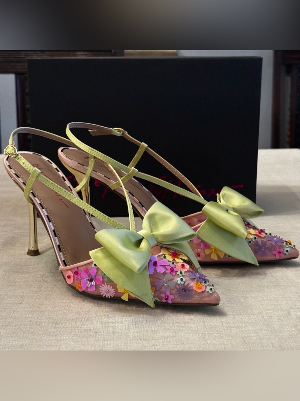 Betsey Johnson “Melisa Pink Multi” Floral Bow Heels - Size 11 - Picture 3 of 13